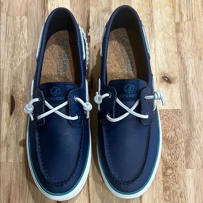 Sperry Navy Boat Shoes with White Accents-Unisex-NWOT - Image 1 of 4