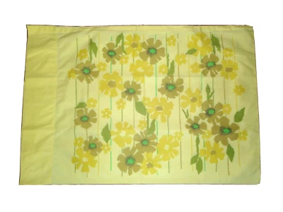 ВИНТАЖНЫЙ SEARS ROEBUCK ЦВЕТОЧНЫЙ МАКИ ЖЕЛТЫЙ ЗЕЛЕНЫЙ (1) СТАНДАРТ НАВОЛОЧКА 20 X 29 - Изображение 1 из 4