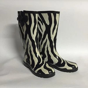 NATURE BREEZE ZEBRA DESIGN TALL RUBBER RAIN BOOTS WOMENS SIZE 7 - Picture 1 of 7