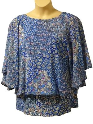 Coco Bianco Womens Smart Blouson Style Top size 2XL Chiffon Overlay BNWOT Blue - Image 1 of 4
