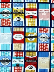 Gran's Sewing Basket Seamstress Bias Tape Robert Kaufman Cotton Fabric 1 1/2 YD - Picture 1 of 8