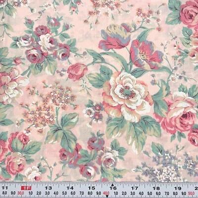 Vintage Joan Kessler for Concord Florals on Pink Cotton Blend Remnant 9" x 44" - Image 1 of 2