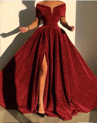 Nuevo Vestido de Noche Rojo Brillante/Brillo Vestido Formal Sin Mangas Hombro Descubierto Lentejuelas Foto 1 de 4