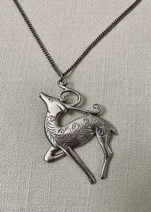 Vintage Sterling Silver Christmas Prancer Reindeer Pendant Signed Hand & Hammer - Picture 1 of 6