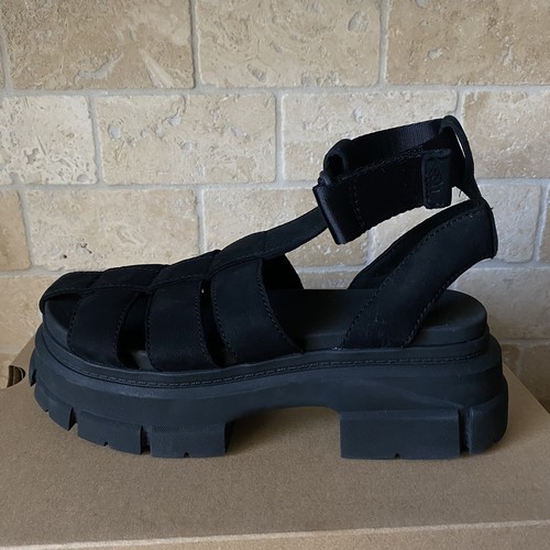 SANDALI GLADIATORE UGG ASHTON CINTURINO IN PELLE NERA PLATEAU US 9 DONNA