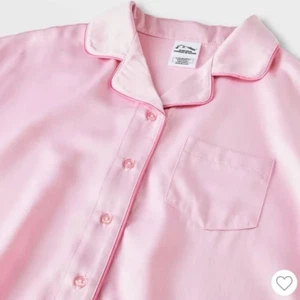 Art Class Girl Pink Saton Short Sleeve Button Up Pajama Top - Picture 1 of 3