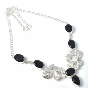 Black Spinel Gemstone Handmade 925 Sterling Silver Jewelry Necklace Size 18" - Picture 1 of 1