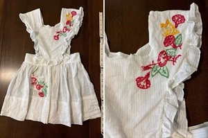 VTG Girls Toddler Pinafore Dress Handmade Embroider Floral 5T? to finish White - Picture 1 of 13