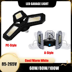 LED Garage Light Foldable Ceiling Light 60/80/100W Cool/Warm White Light 85-265V - Picture 1 of 8