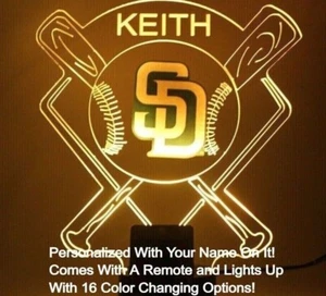 San Diego Padres MLB Baseball Sport SD Light Up LED Night Lamp Personalized Free - Picture 1 of 12
