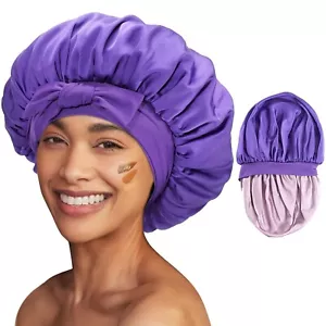 Silk Bonnet for Sleeping Women, Double Layer Satin Hair Bonnet Cap with Tie Band - Picture 1 of 7
