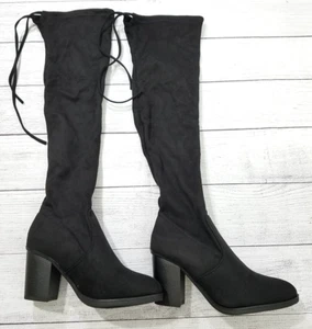 Forever Hugo-39 Faux Suede Drawstring Thigh High Boots Womens sz 7.5 Black - Picture 1 of 9