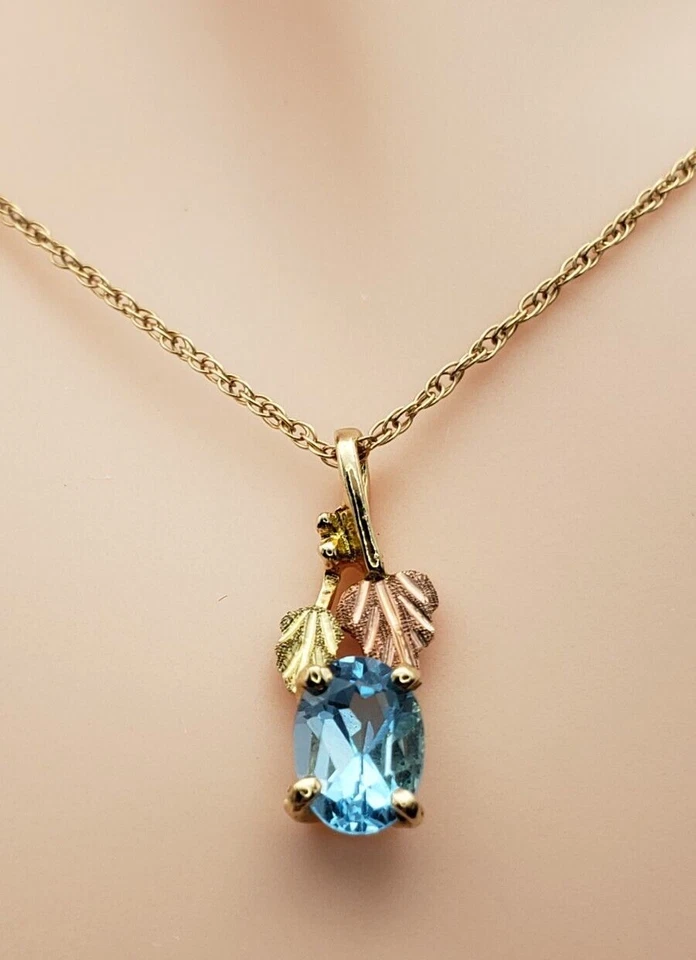 Colgante vintage de topacio azul dorado de 10K 3 tonos cadena GTR de oro amarillo de 10K de 18 pulgadas Foto 1 de 4