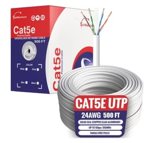 Cable de red Ethernet UTP CAT5e de 500 pies 24 AWG LAN RJ45 CCA sólido a granel blanco - Imagen 1 de 12