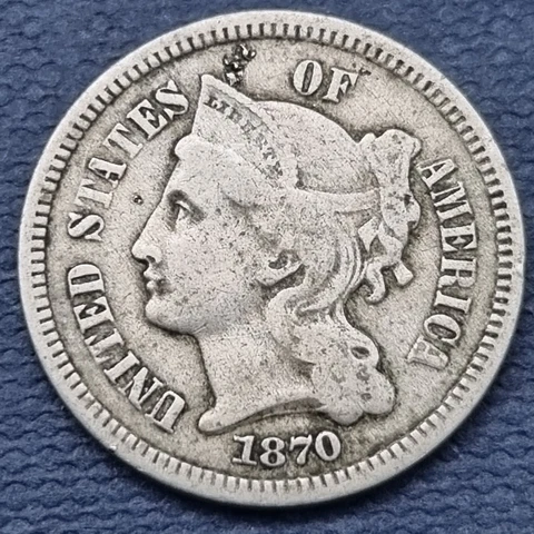 1870 Three Cent Nickel 3c Circulated #58627 Cover