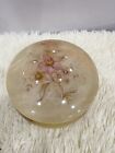 Genuine Alabaster Hand Carved Round Trinket Hinged Box Made in Italy Floral