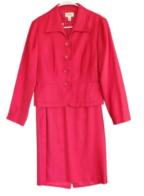 Talbots Red 2 Pc. Dress Jacket Career Suit Woven Silk Wool Cotton Blend Sz 8 - Image 1 of 4