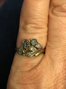 Vintage 10k White & Yellow Gold Blue Topaz Diamond Ring Size 6.5 💗 - Picture 1 of 11