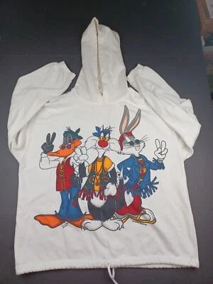 Vintage 1993 Jerry Leigh Looney Toons Daffy Bugs Sylvester Hippies Hoodie Large - Image 1 of 4