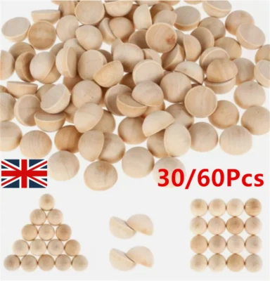 30-60X Half Wood Balls Unfinished Natural Half Ball Split Wood Balls for DIY, - Image 1 of 4