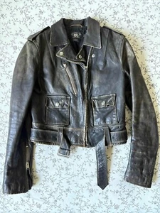 Authentic RRL Women's Distressed Black Leather Jacket Small Women's - Picture 1 of 11