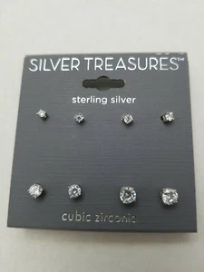 FOUR PAIRS OF BRAND NEW STERLING SILVER CUBIC ZIRCONIA STUD EARRINGS $60 - Picture 1 of 3