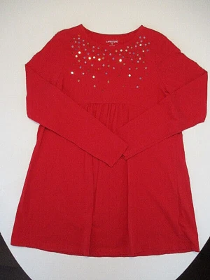 Vestido LANDS' END Meninas Tamanho XL 16 Vermelho L/S Lantejoulas Brilhantes Camisa Dia dos Namorados? - Imagem 1 de 4