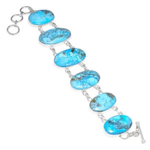 Pulsera de cadena de joyería de plata de ley 925 con piedras preciosas turquesa cobre azul ADJ - Imagen 1 de 4