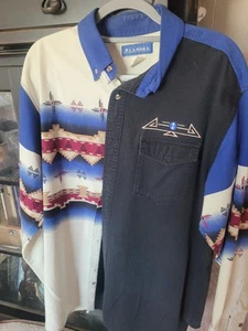 Alamosa Vintage 90er Western Hemd Blau Azteken Schwarz Colorblock Größe Xl - Bild 1 von 8