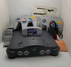 Black N64 2 Controllers Rumblepack Memory Card Game Paperwork N64 Tested Works - Picture 1 of 16