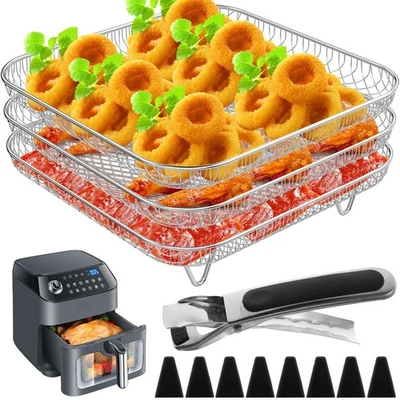 3 Layer Air Fryer Rack Square, 7.8" Air Fryer Grill Rack Accessories,Stainles... - Image 1 of 4