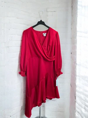 DKNY Plus Size Midi Wrap Dress Asymmetrical-Hem Women's 18W Scarlet NWT - Image 1 of 4