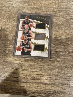 2015-16 Immaculate Trio Patch Tim Duncan Manu Ginobili Tony Parker /49 - Image 1 of 2