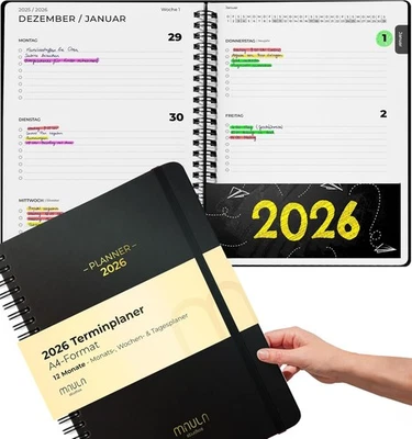 MILULA STUDIOS Kalender 2026 A4 - Terminkalender, Lehrerplaner, Schülerplaner, Uni Planer 2025