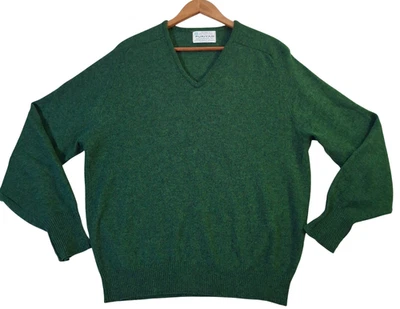 Vintage Puritan Aquaknit Sweater Mens Large Green Lambswool V Neck USA - Image 1 of 4