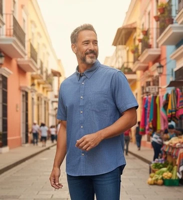 Margaritaville Mens Short Sleeve Blue Large Silk Blend Shirt NWT - Image 1 of 4