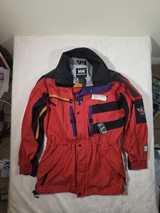 90s Helly Hansen Tech Red Colorblock Waterproof Ski Jacket Medium $350 MSRP EUC - Picture 1 of 15