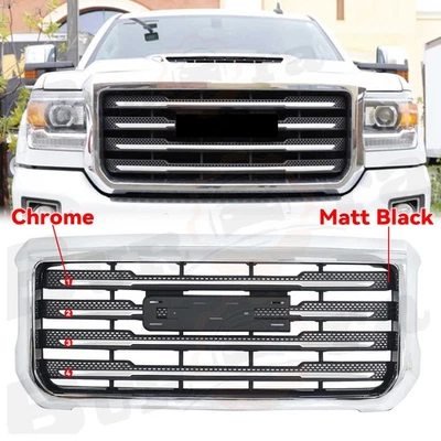 Para 2015-2019 GMC Sierra 2500 3500 Base/SLT Grelha de Para-choque Frontal Cromada Preta NOVA - Imagem 1 de 4