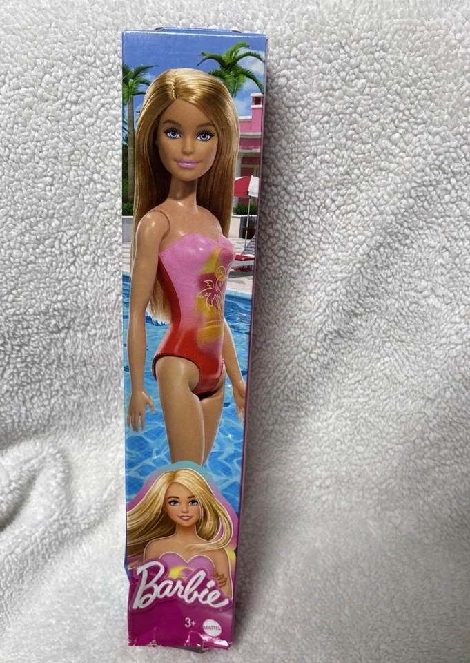 美泰芭比娃娃 - 海滩芭比娃娃 [粉红色金发泳装] HPV19 - 全新 — 第 1/4 张图片