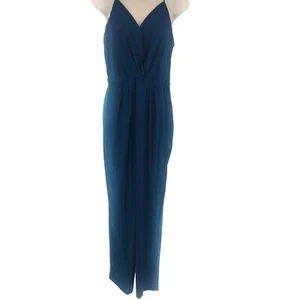 NWOT LEITH Womens Blue Adjustable Strap Sleeve V Neck Jumpsuit Size M - Picture 1 of 4