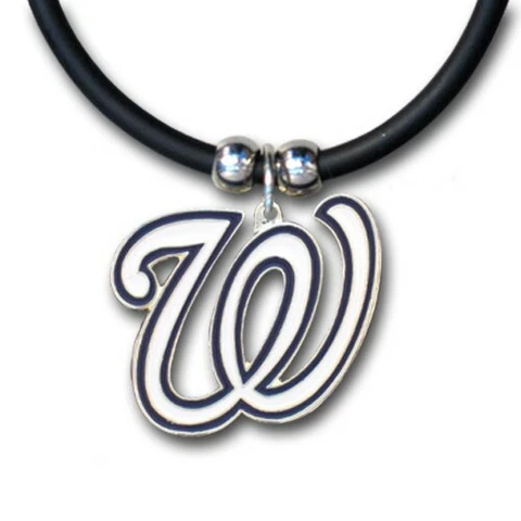 Washington Nationals Necklace Black Rubber Cord Large Metal Pendant MLB Baseball Cover