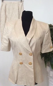 Albert Nipon Classy Beige Gold 2 Piece Skirt Suit Short sleeve Size 6 EUC - Picture 1 of 8