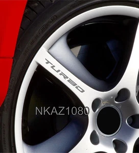 TURBO Decal Sticker Wheels Rims Racing Sport car Sticker Emblem logo SILVER 4pcs - Bild 1 von 1