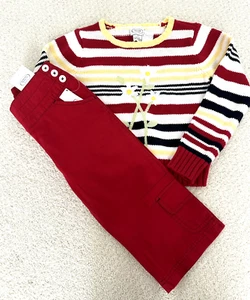 NWT Talbots Kids Girls Red Stripe Flower Sweater & Red Capris Size 6 - Picture 1 of 7
