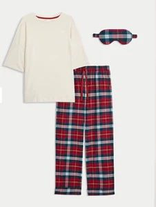 COLECCIÓN M&S CONJUNTO PIJAMA FAMILIAR MUJER ROJO MEZCLA CUADROS CON MÁSCARA DE OJOS - Imagen 1 de 5