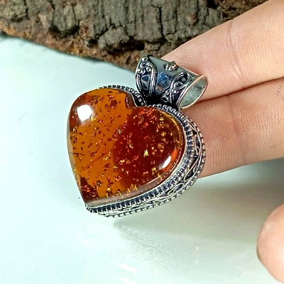 Colgante de piedras preciosas de ámbar báltico hecho a mano de plata de ley 925 colgante de joyería de 1,97" Foto 1 de 4