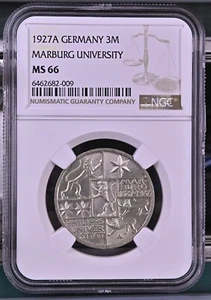 Germany 3 Mark 1927 A Marburg University - NGC MS 66 - Picture 1 of 2