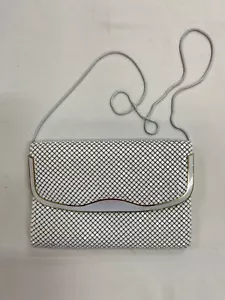 Chain Mail Clutch Bag with Strap, White, Rectangle, Snap Closure, Flap, Vintage - Picture 1 of 11