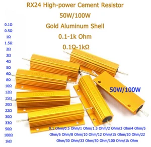 RX24 High-power Cement Resistor 50W/100W Gold Aluminum Shell 0.1-1k Ohm 0.1Ω-1kΩ - Picture 1 of 10