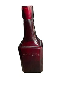 Vintage Wheaton, NJ square, BITTERS bottle, ruby red, 6 in, 150ml - Picture 1 of 7